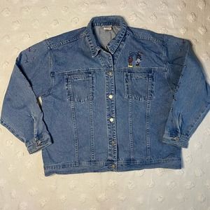 Vintage 90s Disney Embroidered Mickey Minnie Denim Jacket XXL